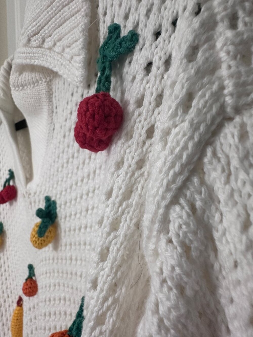 FARM Rio Open Stitch Crochet Fruit Cotton Sweater White - XS - Picture 10 of 10